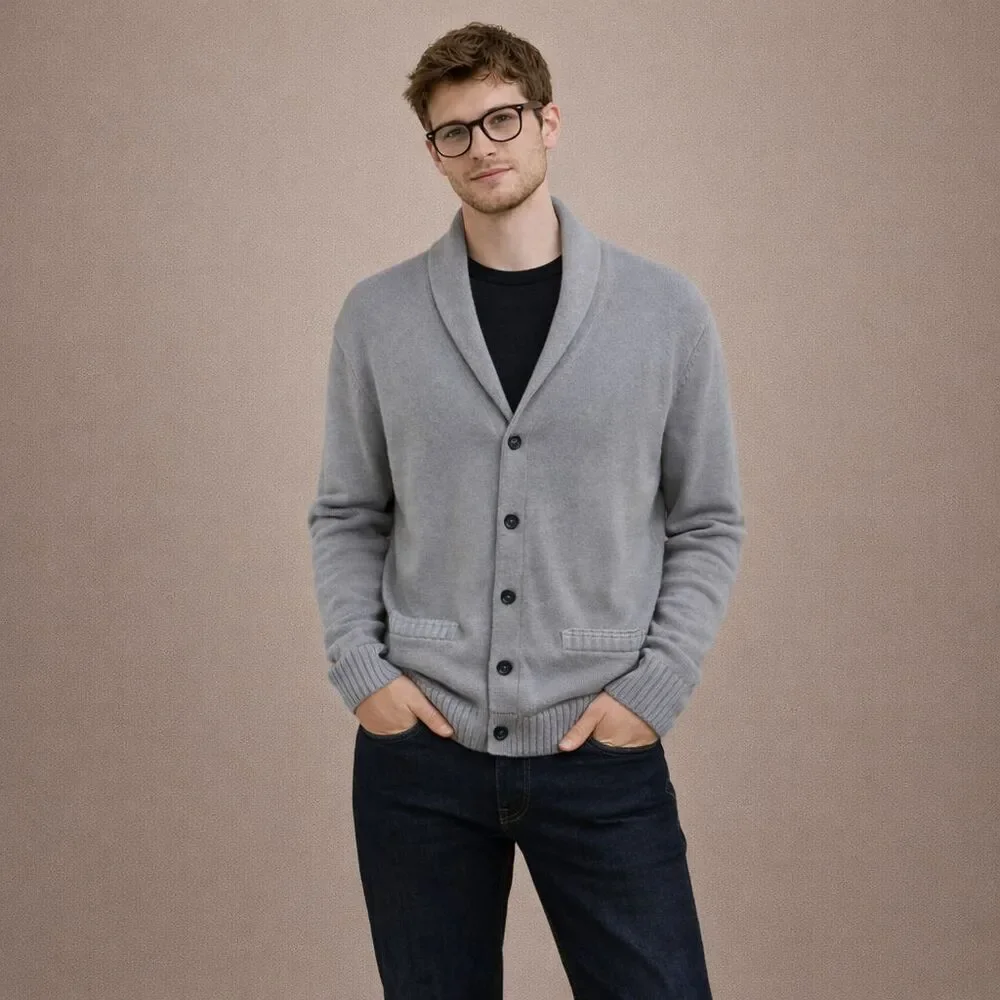 Goodthreads Mens Shawl Collar Cardigan S Gray Chunky Academia Old Money